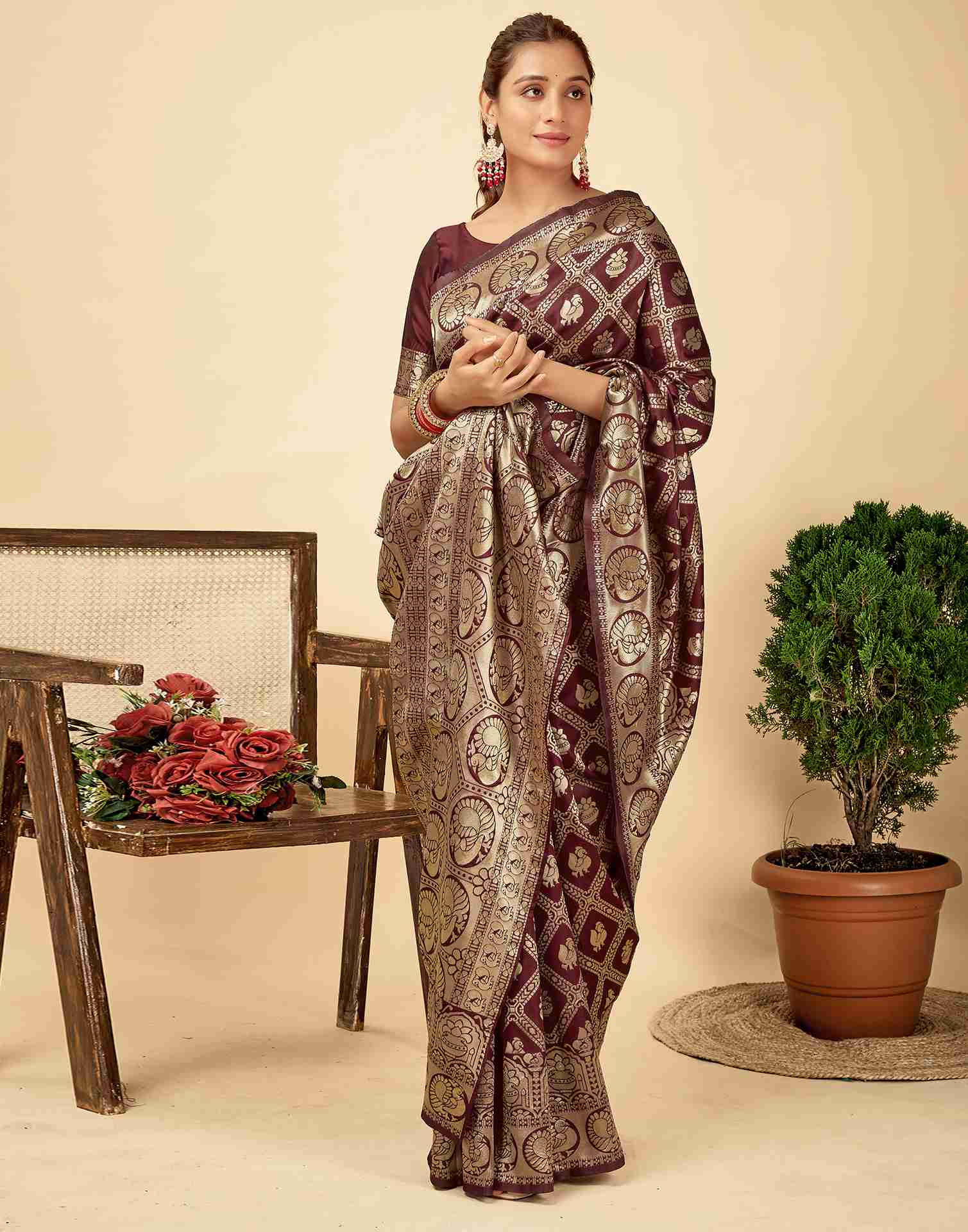 Opulent Maroon Banarasi Silk Saree