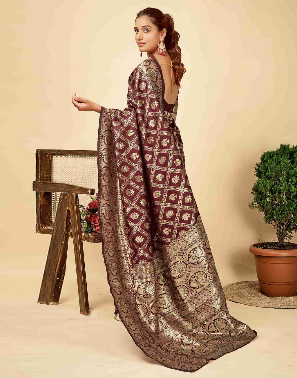 Opulent Maroon Banarasi Silk Saree