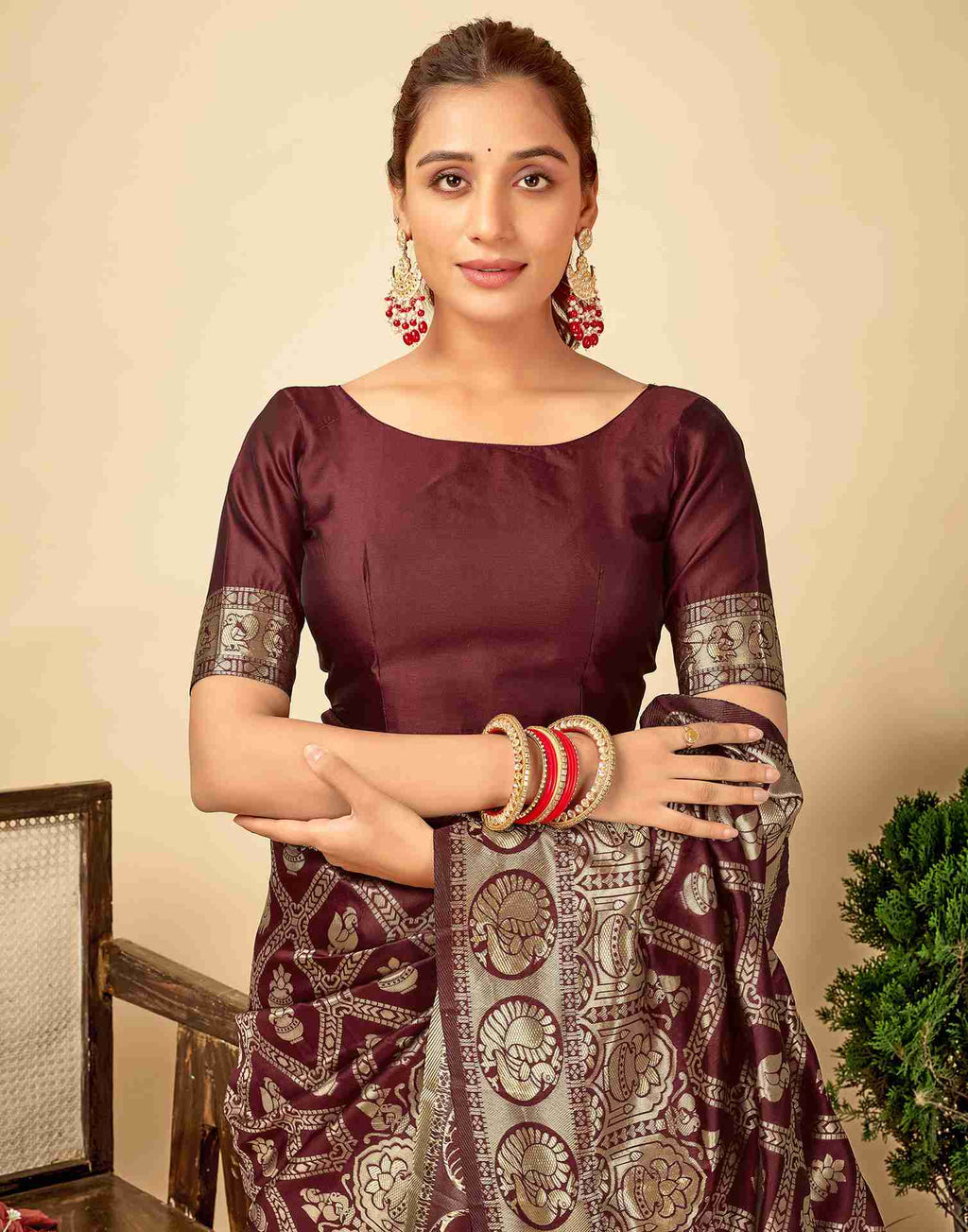 Opulent Maroon Banarasi Silk Saree