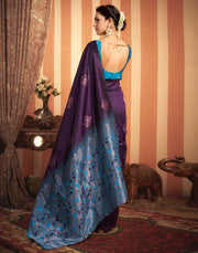 Majestic Purple Silk Saree with Blue Zari Woven Pallu