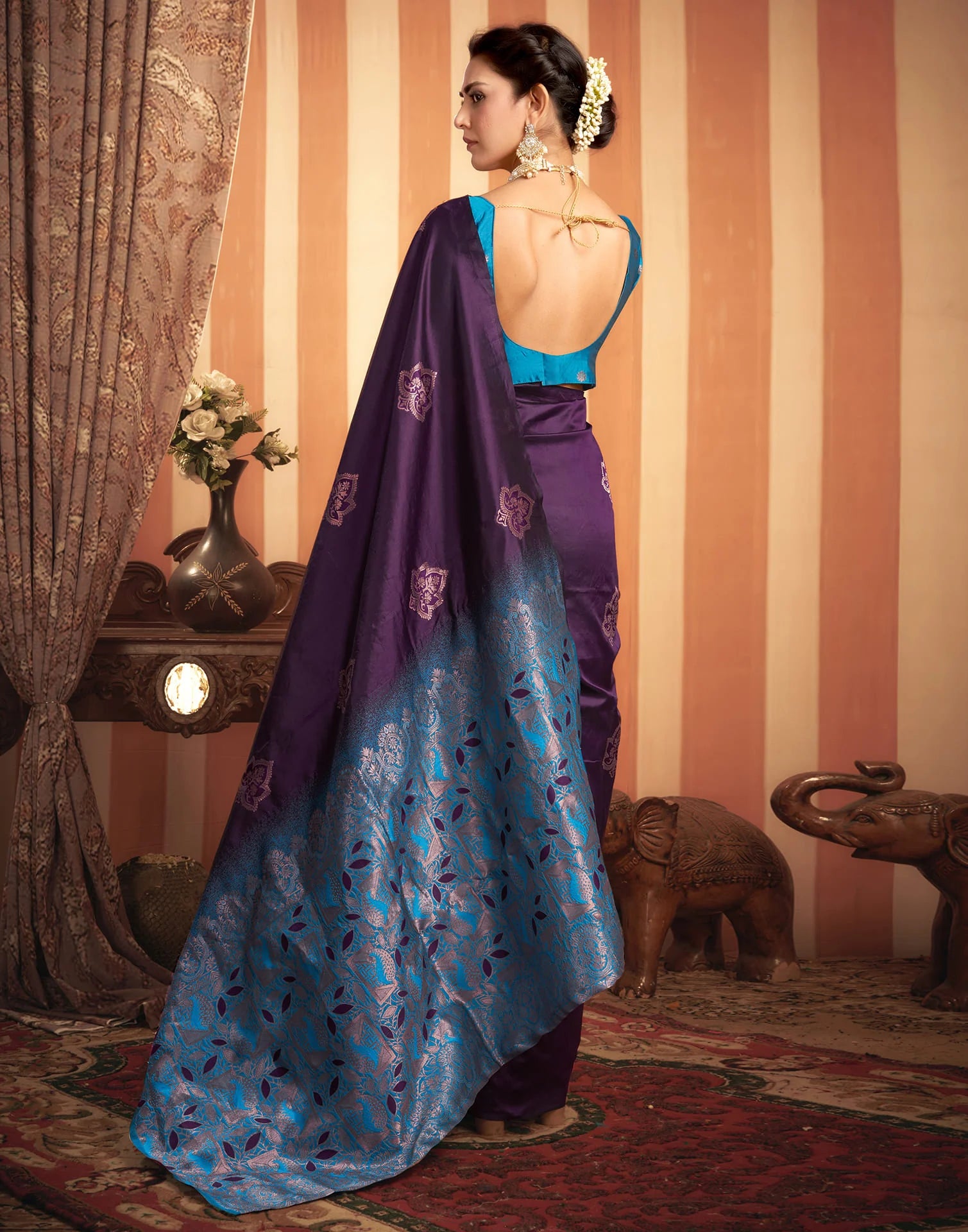 Majestic Purple Silk Saree with Blue Zari Woven Pallu