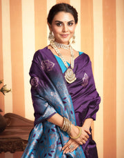 Majestic Purple Silk Saree with Blue Zari Woven Pallu