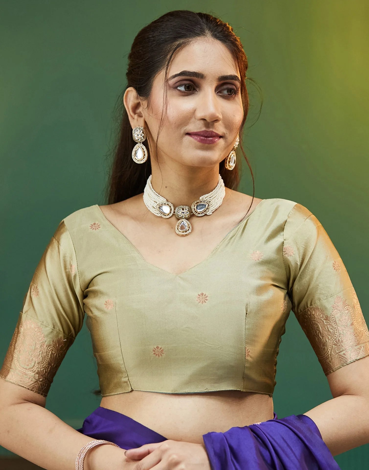 Royal Blue Silk Saree with Golden Zari Pallu & Floral Buttas