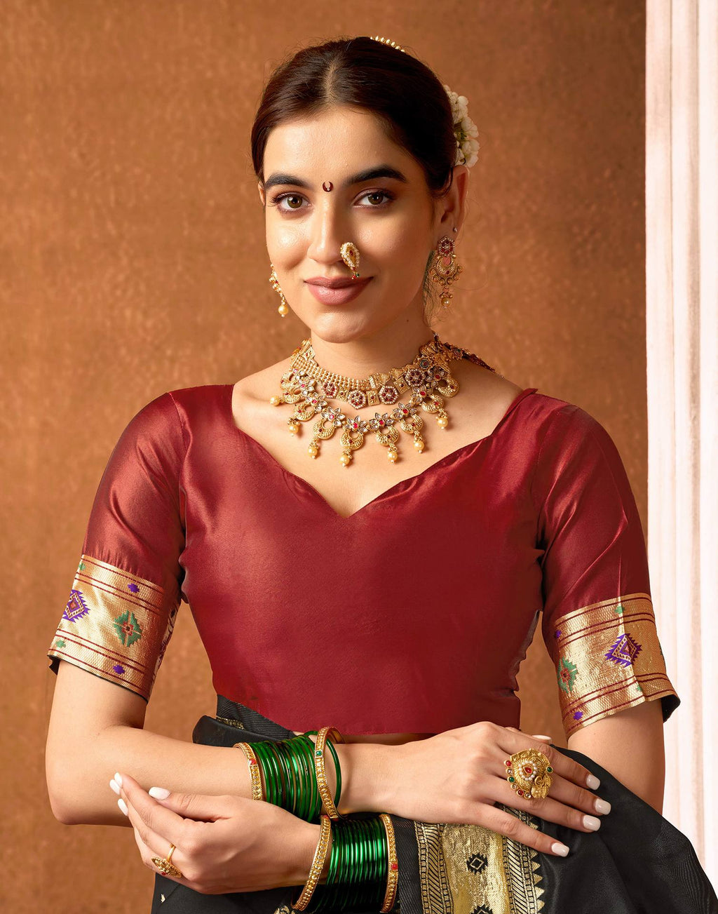 Elegant Black Silk Saree with Rich Zari Border & Maroon Pallu