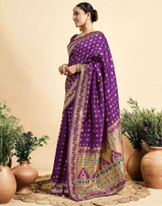 Royal Purple Banarasi Silk Saree with Elephant & Floral Zari Border