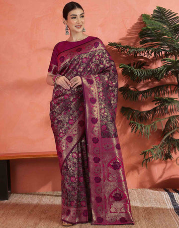 Royal Magenta Banarasi Silk Saree with Golden Zari Weaving
