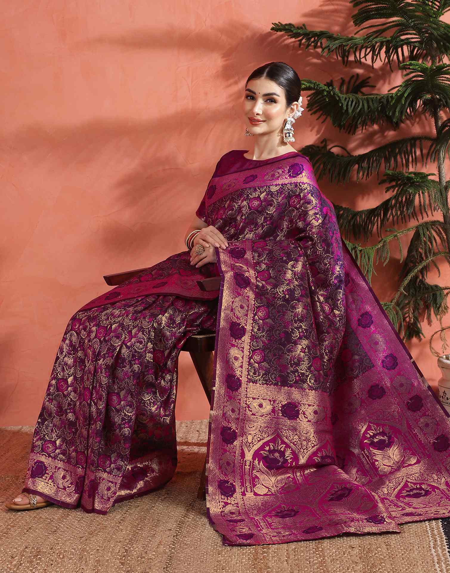 Royal Magenta Banarasi Silk Saree with Golden Zari Weaving