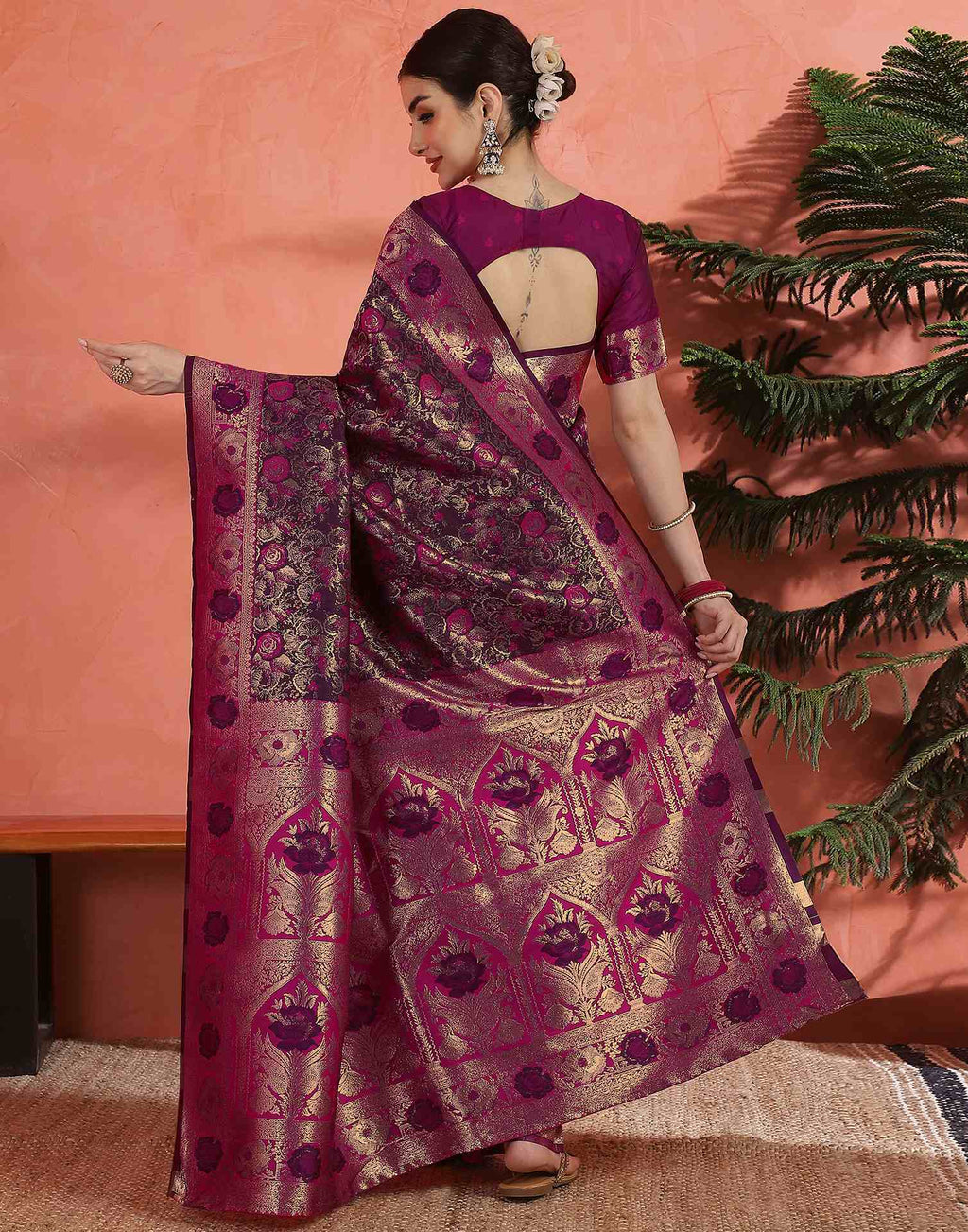 Royal Magenta Banarasi Silk Saree with Golden Zari Weaving