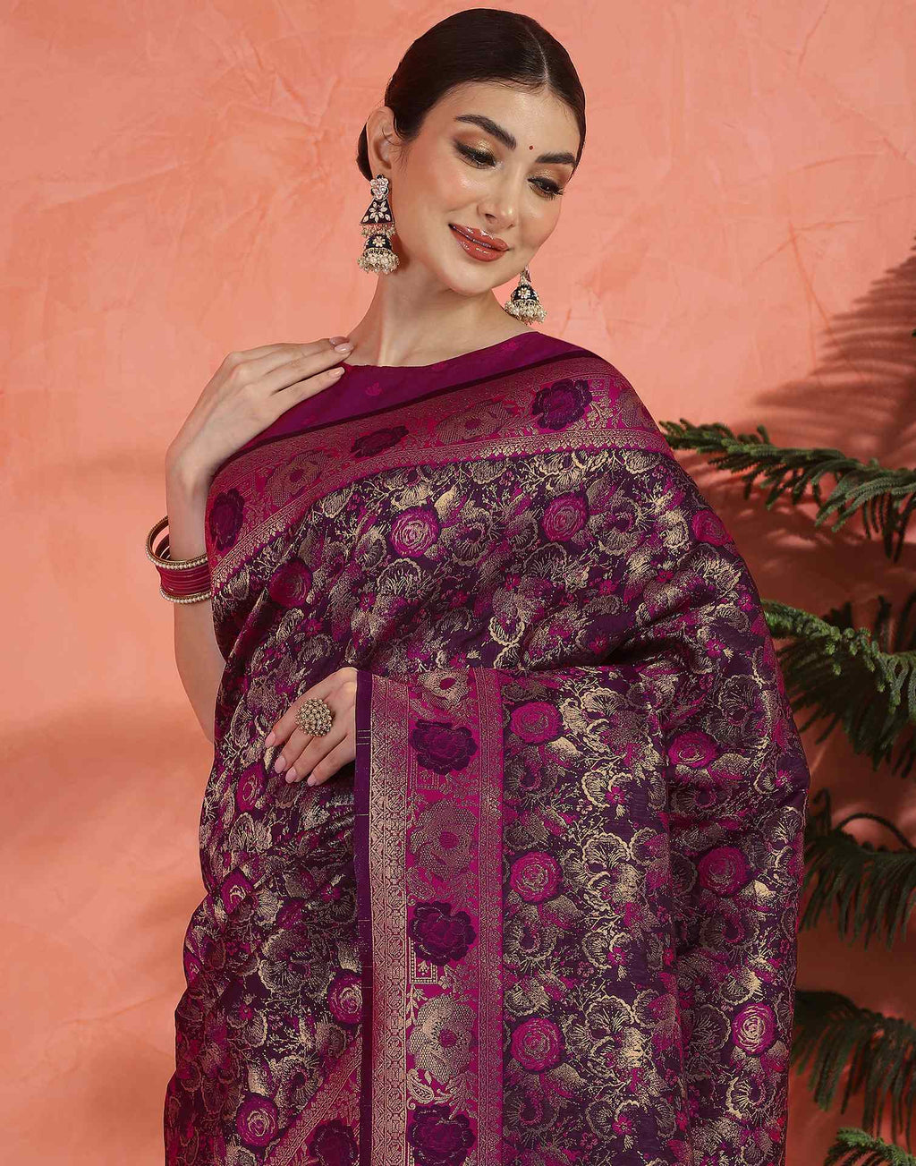 Royal Magenta Banarasi Silk Saree with Golden Zari Weaving