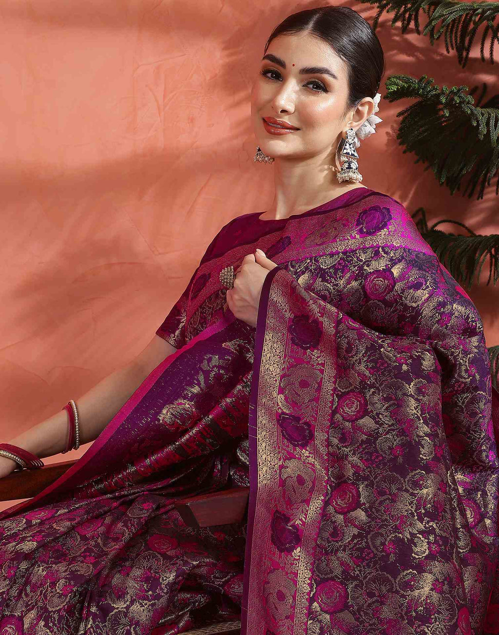 Royal Magenta Banarasi Silk Saree with Golden Zari Weaving