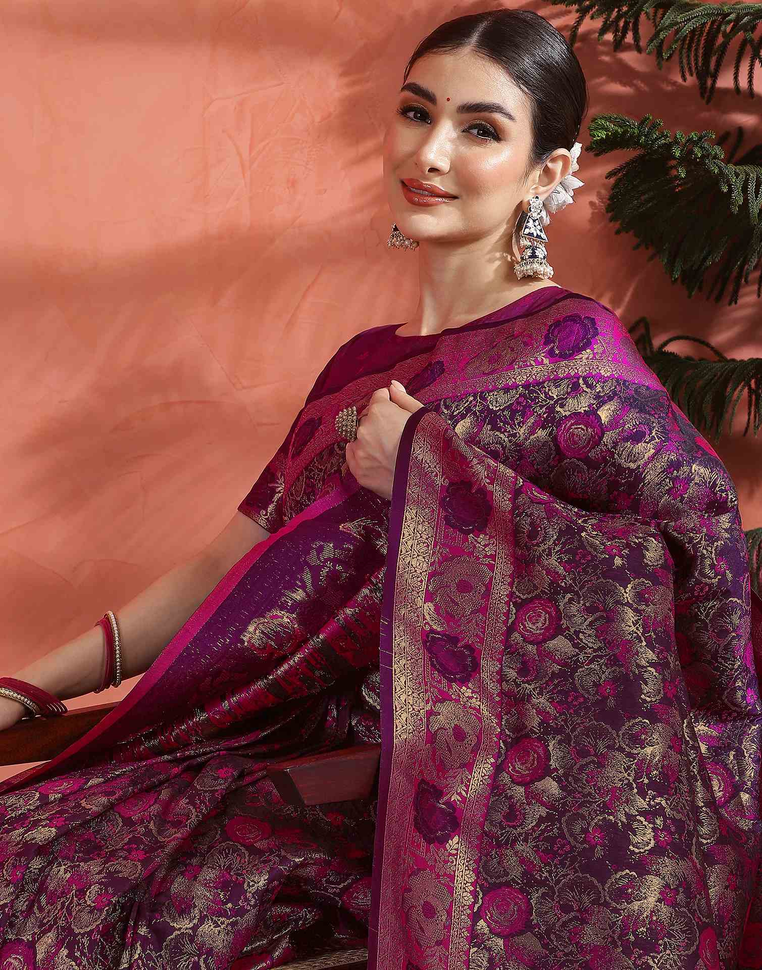 Royal Magenta Banarasi Silk Saree with Golden Zari Weaving