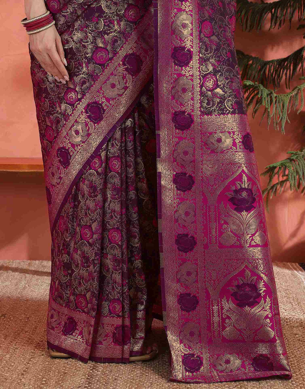 Royal Magenta Banarasi Silk Saree with Golden Zari Weaving