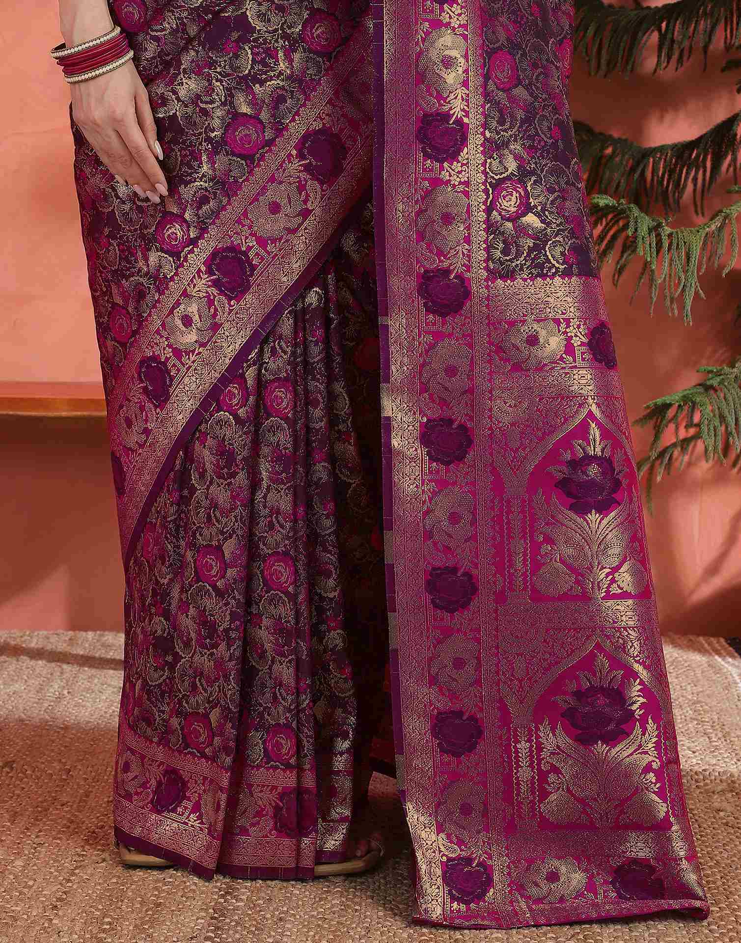 Royal Magenta Banarasi Silk Saree with Golden Zari Weaving