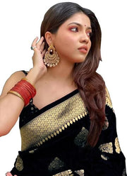 Luxurious Black Banarasi Silk Saree with Grand Golden Butta Motifs