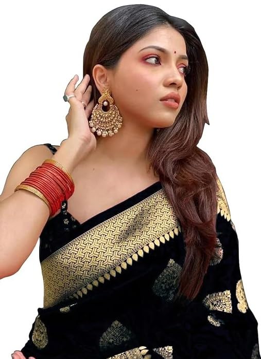 Luxurious Black Banarasi Silk Saree with Grand Golden Butta Motifs