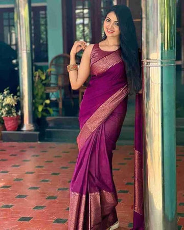 Regal Magenta Banarasi Silk Saree with Rose Gold Zari Weave