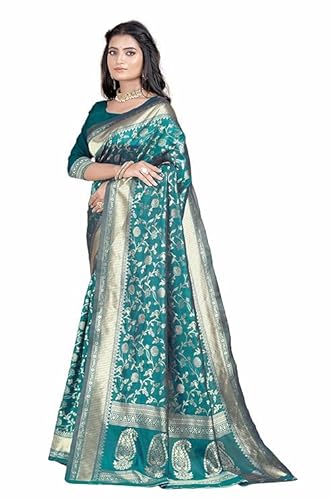 Teal Green Banarasi Silk Saree with Antique Zari Weave