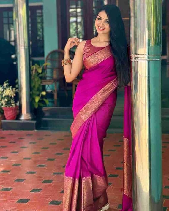 Exquisite Rani Pink Kanjivaram Silk Saree with Grand Zari Weave