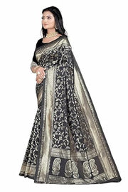 Charcoal Black Banarasi Silk Saree with Antique Gold Zari