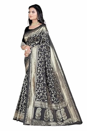 Charcoal Black Banarasi Silk Saree with Antique Gold Zari