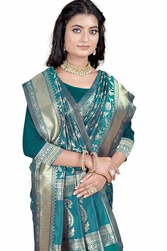 Teal Green Banarasi Silk Saree with Antique Zari Weave