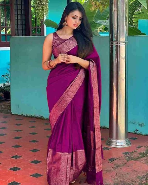 Regal Magenta Banarasi Silk Saree with Rose Gold Zari Weave