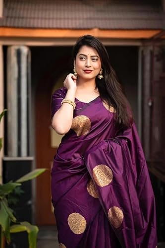 Plum Purple Banarasi Silk Saree with Golden Zari Weaving