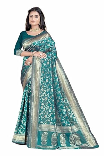 Teal Green Banarasi Silk Saree with Antique Zari Weave