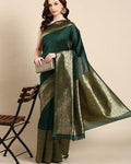 Exquisite Forest Green Banarasi Silk Saree with Antique Gold Zari Weave