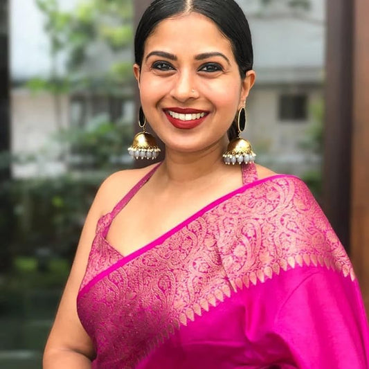 Exquisite Rani Pink Kanjivaram Silk Saree with Grand Zari Weave