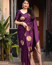 Plum Purple Banarasi Silk Saree with Golden Zari Weaving