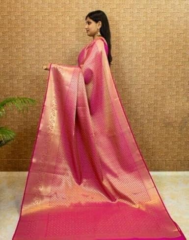 Majestic Pink Banarasi Silk Saree with Golden Zari Weaving