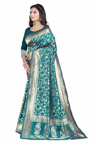 Teal Green Banarasi Silk Saree with Antique Zari Weave
