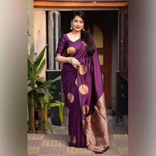 Plum Purple Banarasi Silk Saree with Golden Zari Weaving