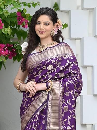 Majestic Purple Banarasi Silk Saree with Antique Zari