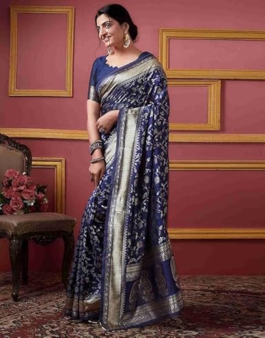 Midnight Blue Banarasi Silk Saree with Antique Gold Zari