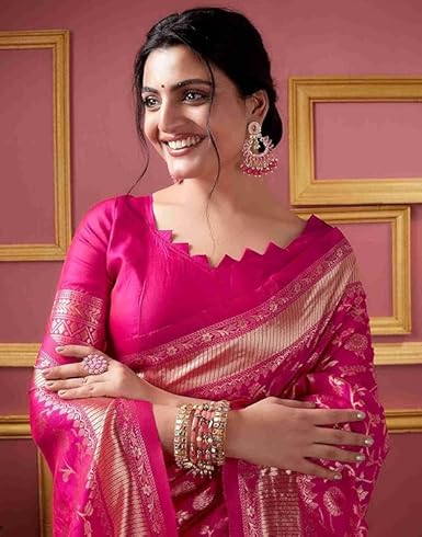 Radiant Magenta Banarasi Silk Saree with Golden Zari