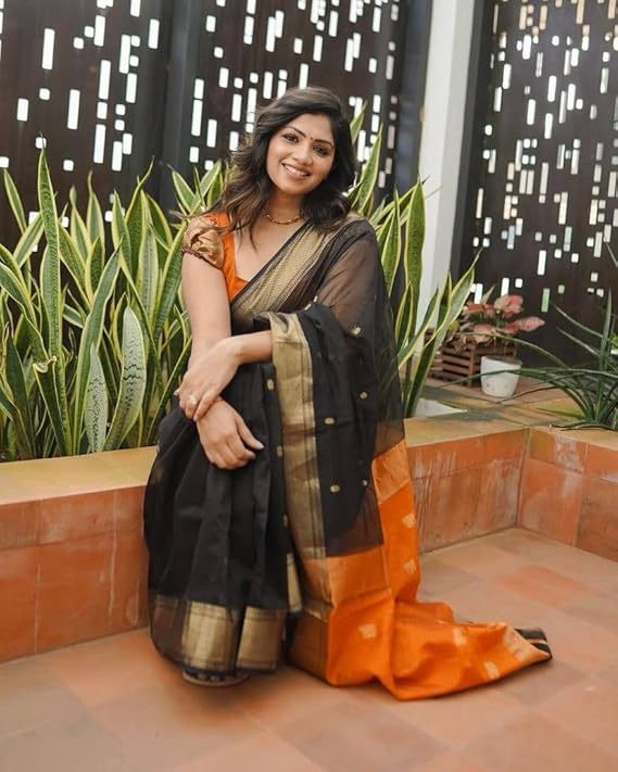 Chic Black Chiffon Saree with Golden Zari Weaving