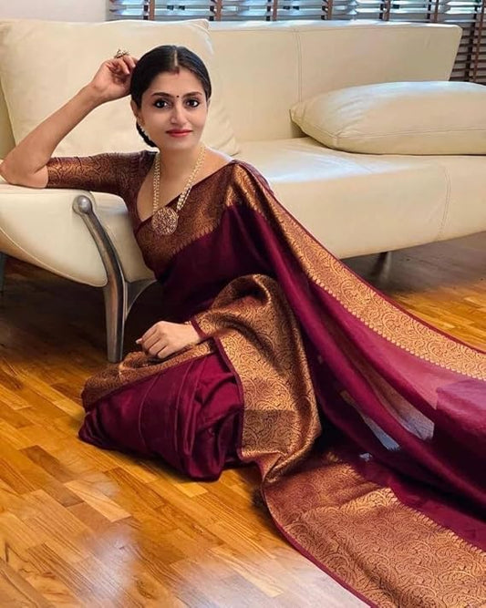 Luxurious Maroon Kanjivaram Silk Saree with Opulent Zari Weave