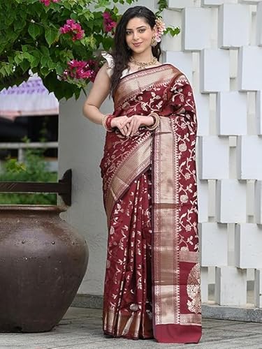Regal Maroon Banarasi Silk Saree with Antique Zari Weave