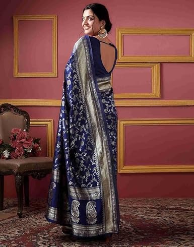 Midnight Blue Banarasi Silk Saree with Antique Gold Zari