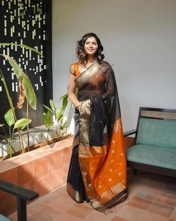 Chic Black Chiffon Saree with Golden Zari Weaving