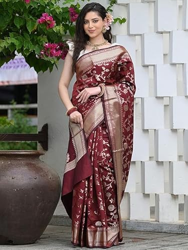 Regal Maroon Banarasi Silk Saree with Antique Zari Weave