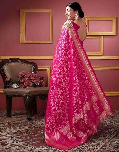 Radiant Magenta Banarasi Silk Saree with Golden Zari