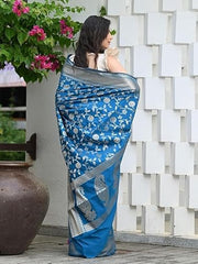 Majestic Royal Blue Banarasi Silk Saree with Silver Zari