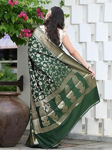 Bottle Green Banarasi Silk Saree with Golden Zari Weaving