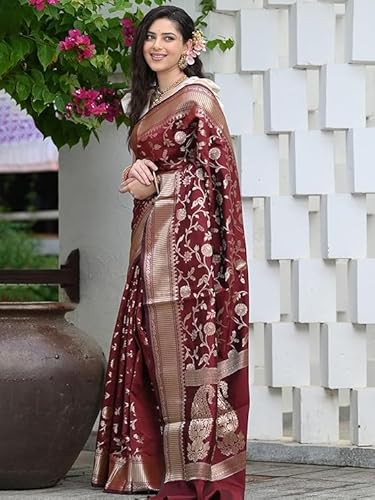 Regal Maroon Banarasi Silk Saree with Antique Zari Weave