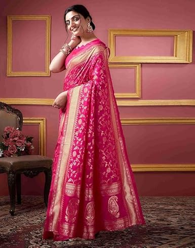 Radiant Magenta Banarasi Silk Saree with Golden Zari
