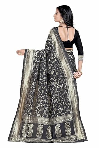 Charcoal Black Banarasi Silk Saree with Antique Gold Zari