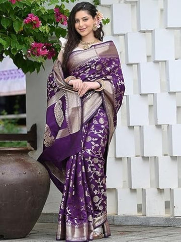 Majestic Purple Banarasi Silk Saree with Antique Zari